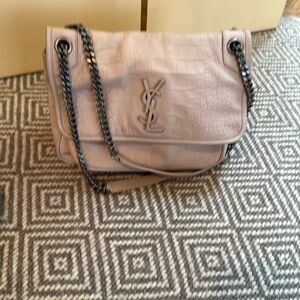 Yves Saint Laurent embossed light blush Shoulder Bag with gunmetal Chain